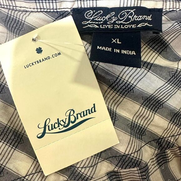 LUCKY BRAND NWT Blue Cream Plaid Collared Blouse Cinch Waist Womens XL Bohemian - Picture 6 of 8